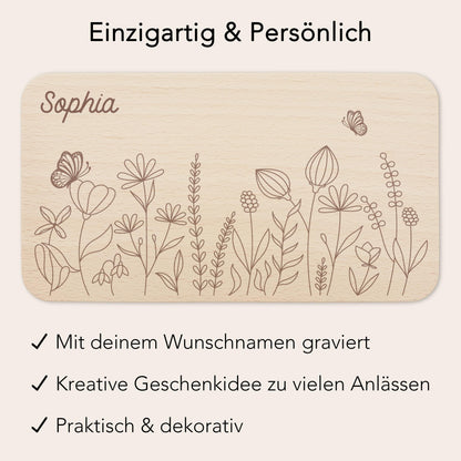 Frühstücksbrettchen Mädchen personalisiert Holzbrett für Kinder Holz Geschenk Baby Wildblumen Holzbrettchen Brettchen Frühstücksbrett
