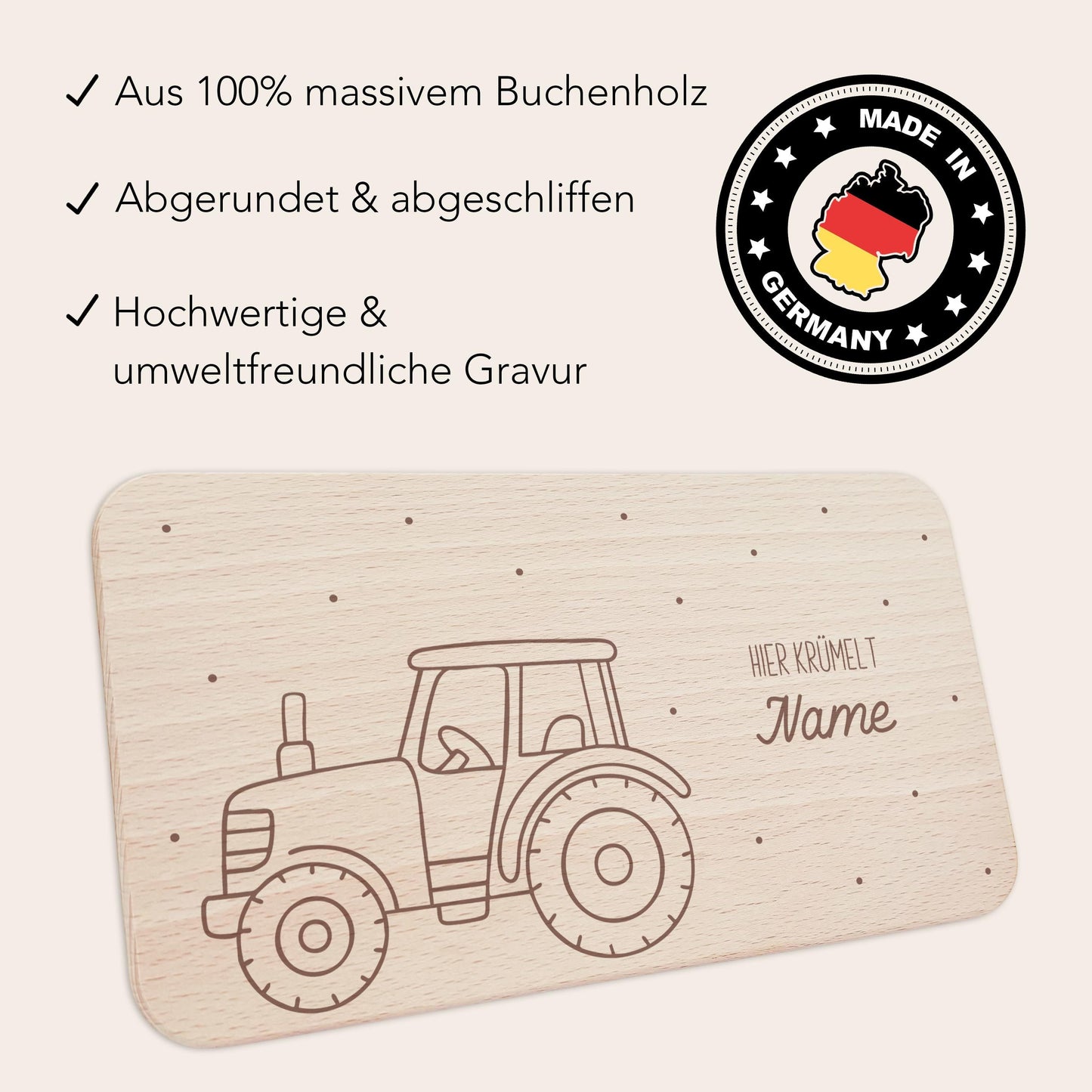 Frühstücksbrettchen Traktor Trecker Holz personalisiert Holzbrett für Jungen Geschenk Baby Holzbrettchen Brettchen Frühstücksbrett Gravur