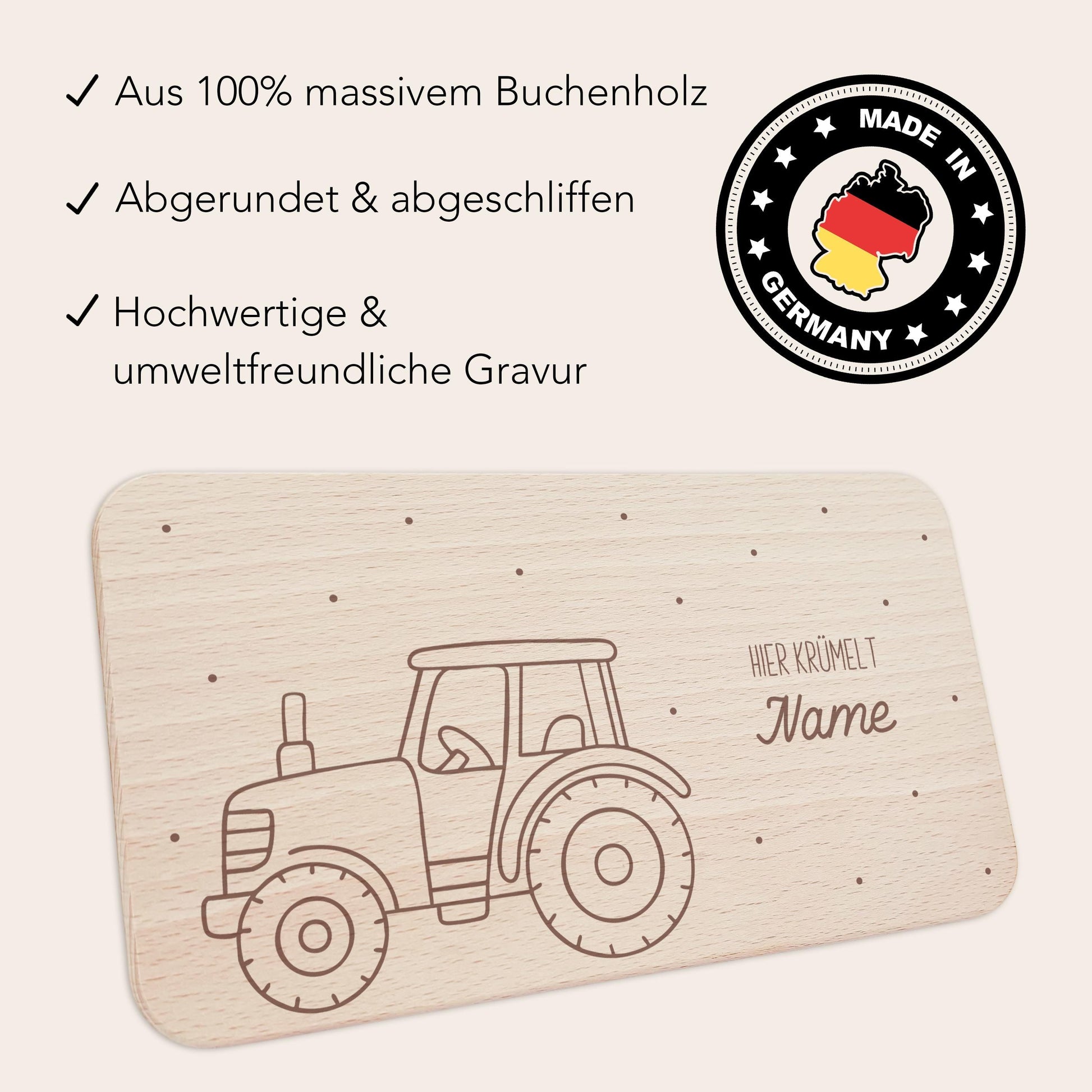 Frühstücksbrettchen Traktor Trecker Holz personalisiert Holzbrett für Jungen Geschenk Baby Holzbrettchen Brettchen Frühstücksbrett Gravur