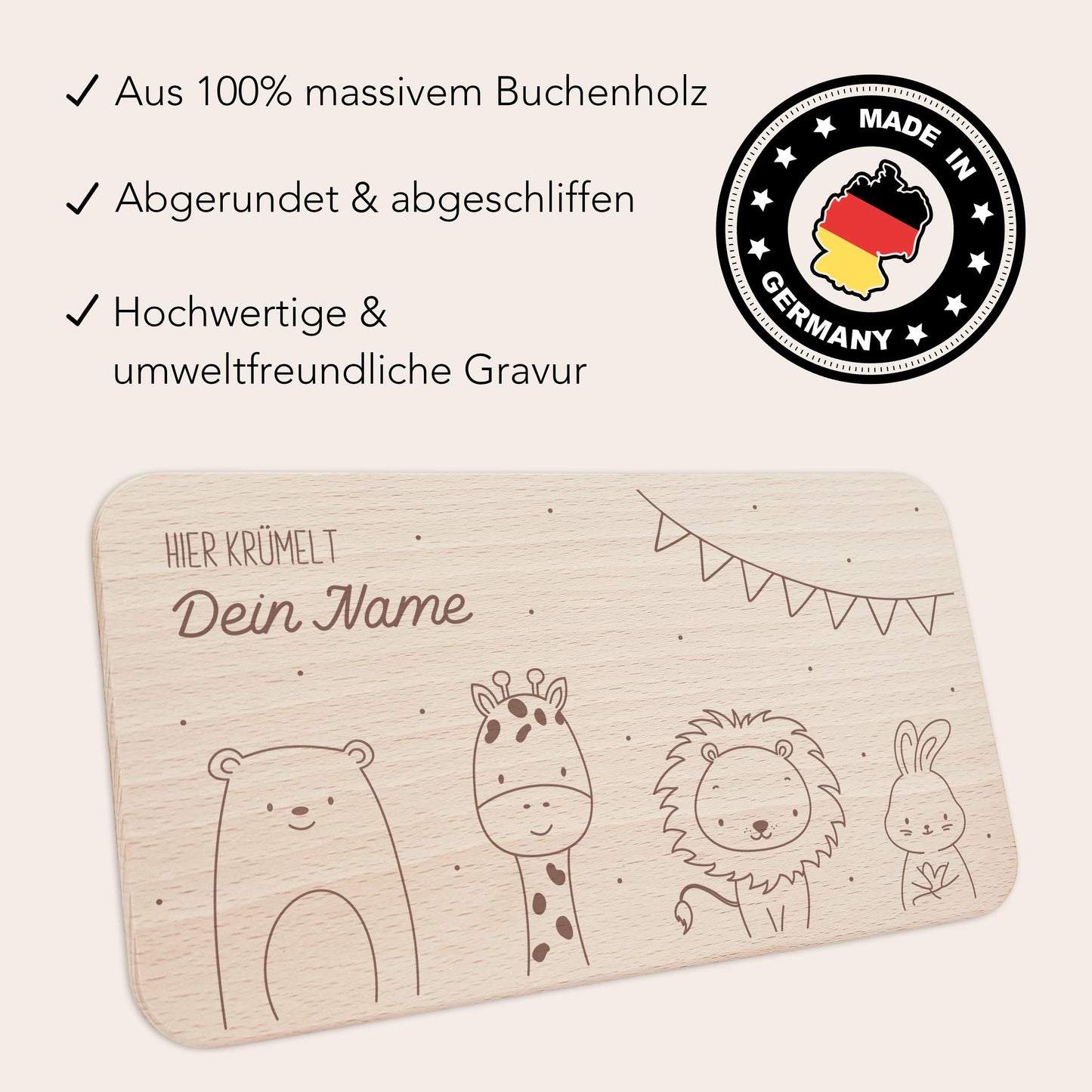 Frühstücksbrettchen personalisiert Hier krümelt Brettchen Holz Holzbrett für Kinder Geschenk Baby Geburtsgeschenk Frühstücksbrett mit Gravur