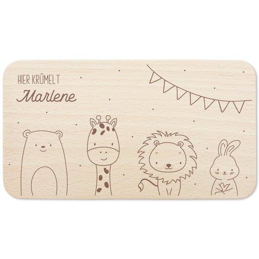 Frühstücksbrettchen personalisiert Hier krümelt Brettchen Holz Holzbrett für Kinder Geschenk Baby Geburtsgeschenk Frühstücksbrett mit Gravur