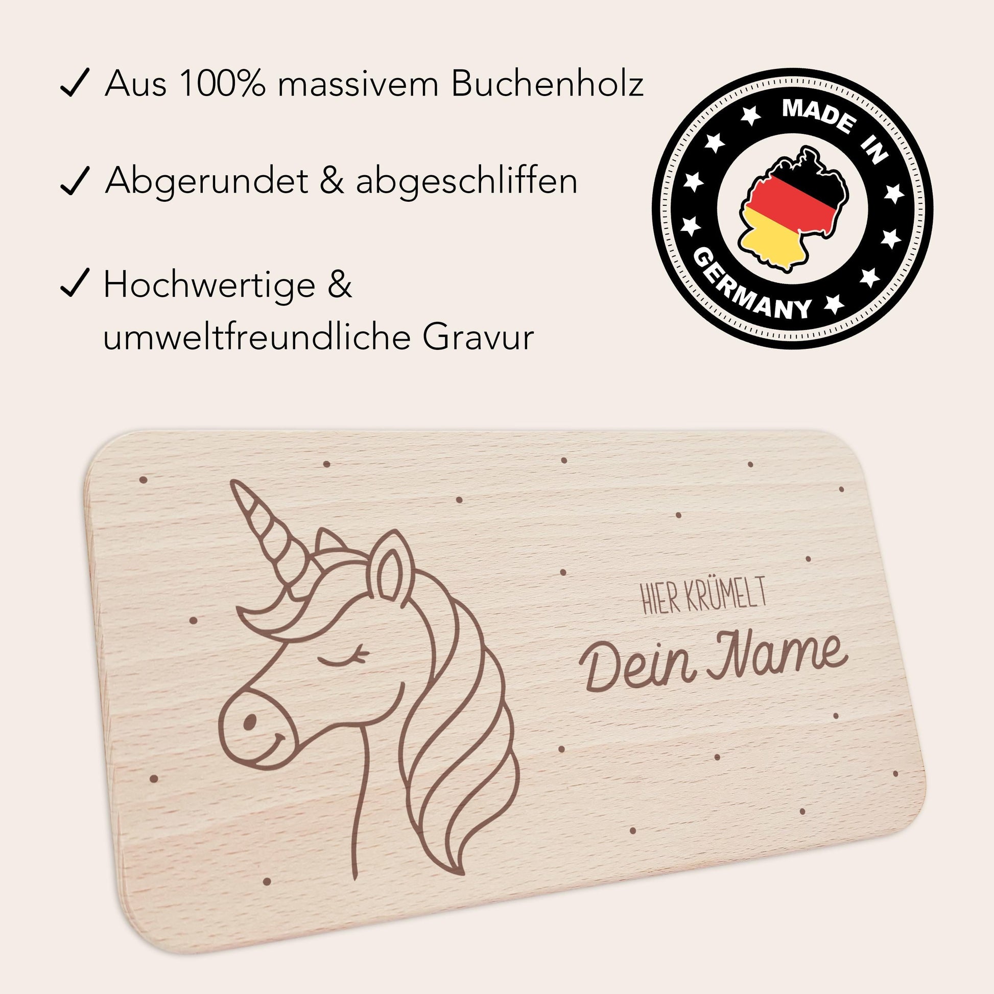 Einhorn Frühstücksbrettchen Holz personalisiert Hier krümelt Holzbrett für Mädchen Geschenk Baby Holzbrettchen Brettchen Frühstücksbrett