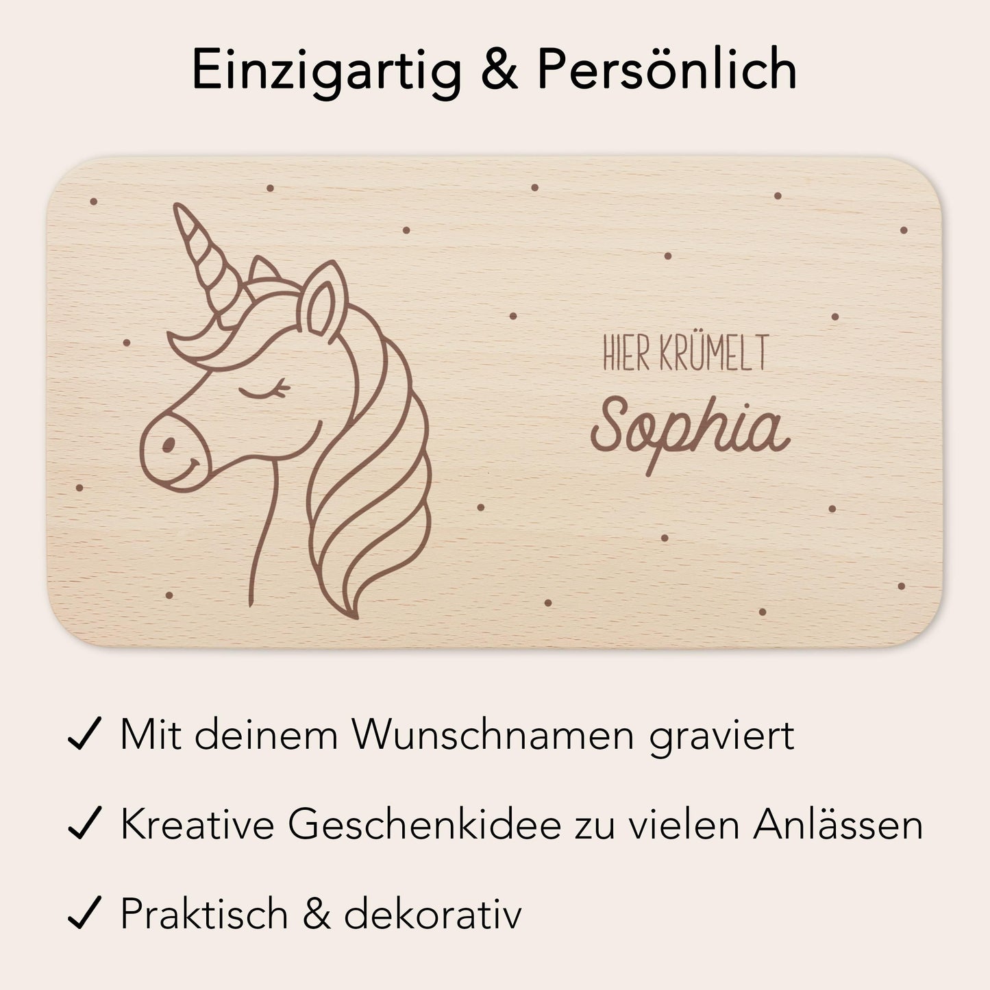 Einhorn Frühstücksbrettchen Holz personalisiert Hier krümelt Holzbrett für Mädchen Geschenk Baby Holzbrettchen Brettchen Frühstücksbrett