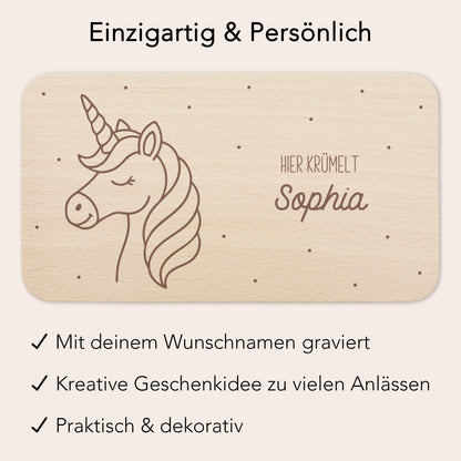 Einhorn Frühstücksbrettchen Holz personalisiert Hier krümelt Holzbrett für Mädchen Geschenk Baby Holzbrettchen Brettchen Frühstücksbrett