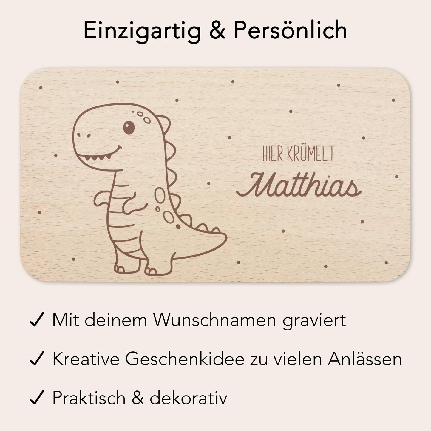 Frühstücksbrettchen Dino personalisiert Dinosaurier Holzbrett für Jungen Geschenk Baby Taufgeschenk Holzbrettchen Frühstücksbrett mit Gravur