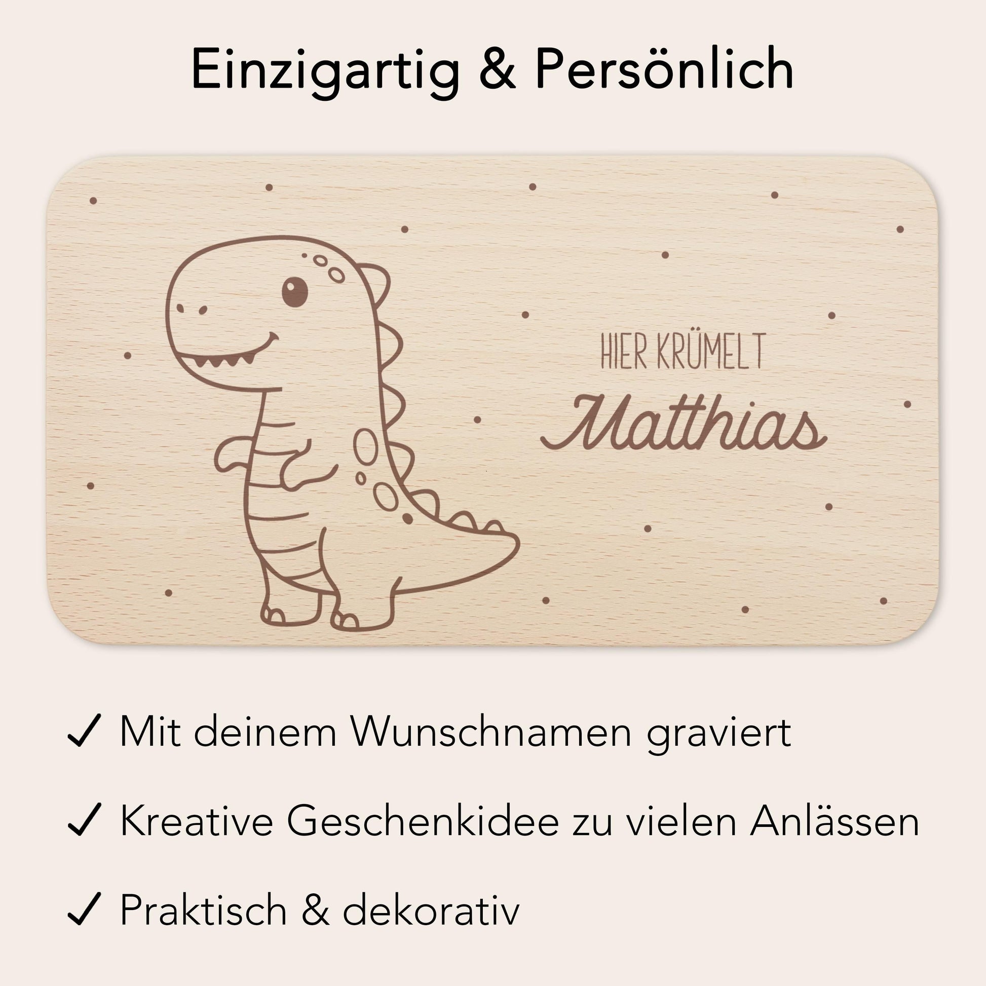 Frühstücksbrettchen Dino personalisiert Dinosaurier Holzbrett für Jungen Geschenk Baby Taufgeschenk Holzbrettchen Frühstücksbrett mit Gravur