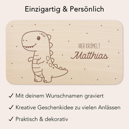 Frühstücksbrettchen Dino personalisiert Dinosaurier Holzbrett für Jungen Geschenk Baby Taufgeschenk Holzbrettchen Frühstücksbrett mit Gravur