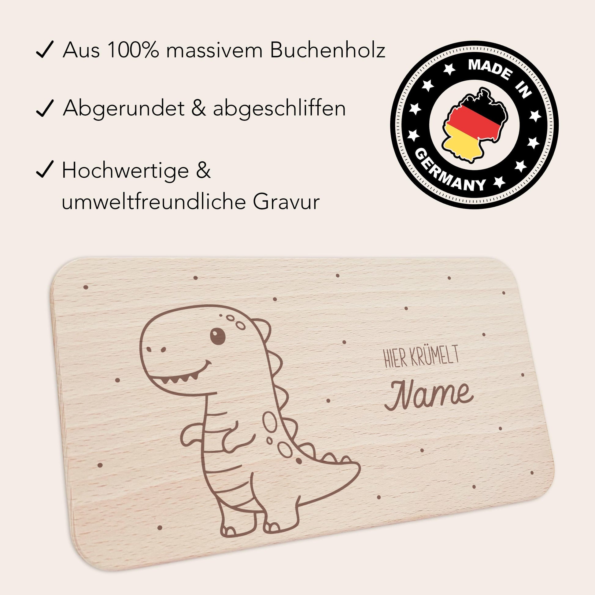 Frühstücksbrettchen Dino personalisiert Dinosaurier Holzbrett für Jungen Geschenk Baby Taufgeschenk Holzbrettchen Frühstücksbrett mit Gravur
