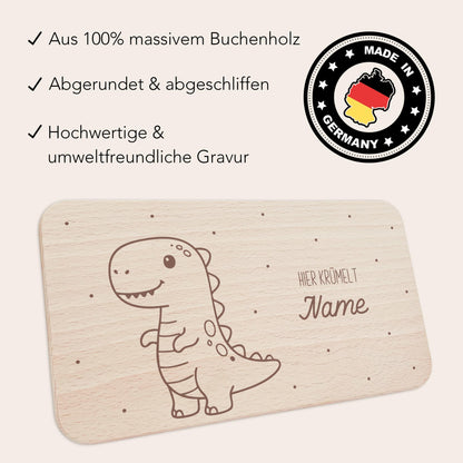 Frühstücksbrettchen Dino personalisiert Dinosaurier Holzbrett für Jungen Geschenk Baby Taufgeschenk Holzbrettchen Frühstücksbrett mit Gravur