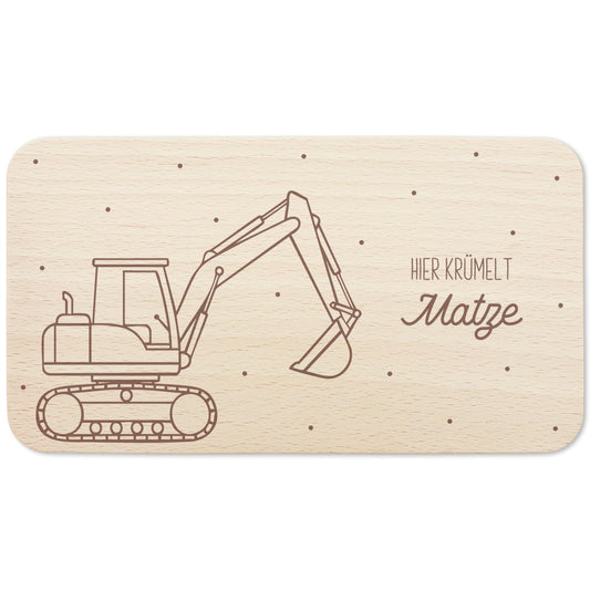 Frühstücksbrettchen Bagger Holz personalisiert Holzbrett für Jungen Geschenk Baby Holzbrettchen Brettchen Frühstücksbrett mit Gravur