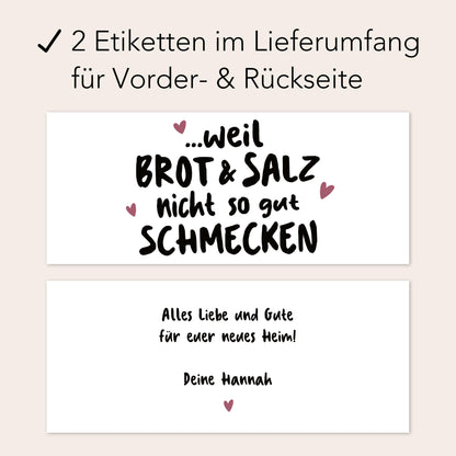 Brot und Salz Geschenk zum Einzug personalisiert Schokoaufstrich Etiketten für z.B. Nutella Einzugsgeschenk Haus Wohnung | 2 Stück