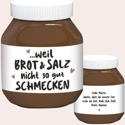 Brot und Salz Geschenk zum Einzug personalisiert Schokoaufstrich Etiketten für z.B. Nutella Einzugsgeschenk Haus Wohnung | 2 Stück
