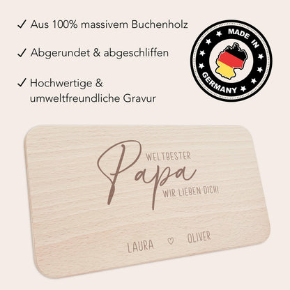 Frühstücksbrettchen Holz Papa Frühstücksbrett personalisiert Brettchen Vatertagsgeschenk Vatertag Geschenk Großvater Holzbrett mit Gravur