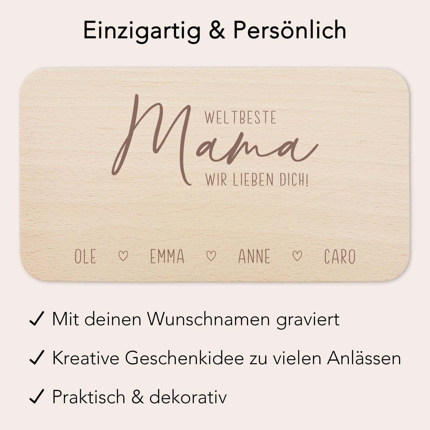 Frühstücksbrettchen Holz Mama Frühstücksbrett personalisiert Brettchen Muttertagsgeschenk Muttertag Geschenk Großmutter Holzbrett mit Gravur