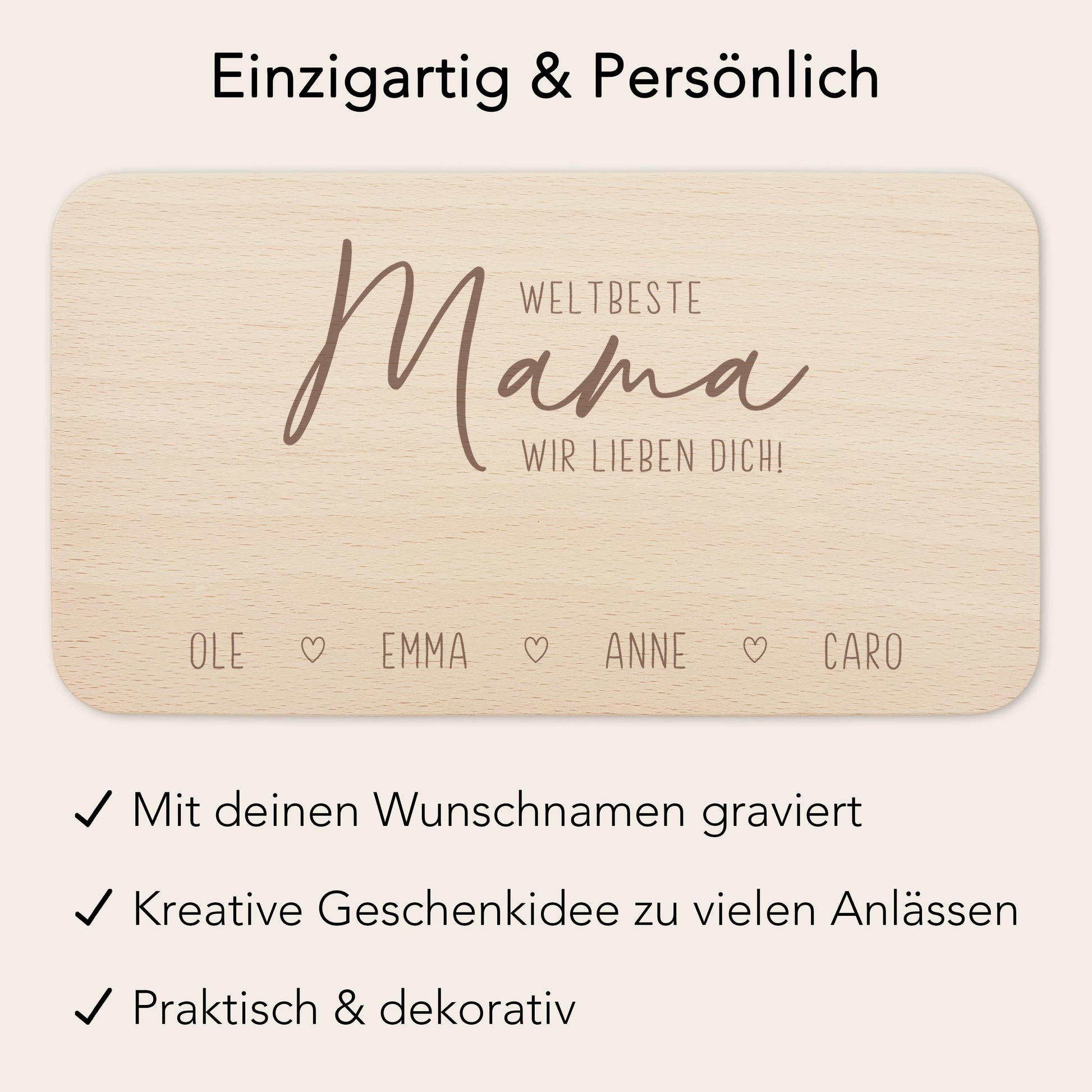 Frühstücksbrettchen Holz Mama Frühstücksbrett personalisiert Brettchen Muttertagsgeschenk Muttertag Geschenk Großmutter Holzbrett mit Gravur