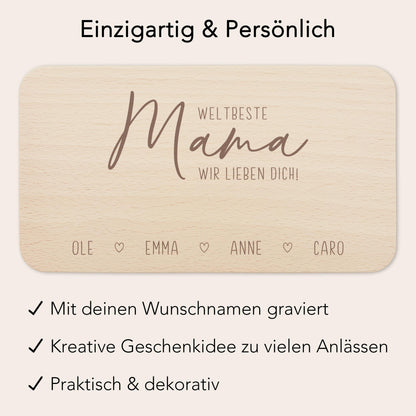 Frühstücksbrettchen Holz Mama Frühstücksbrett personalisiert Brettchen Muttertagsgeschenk Muttertag Geschenk Großmutter Holzbrett mit Gravur