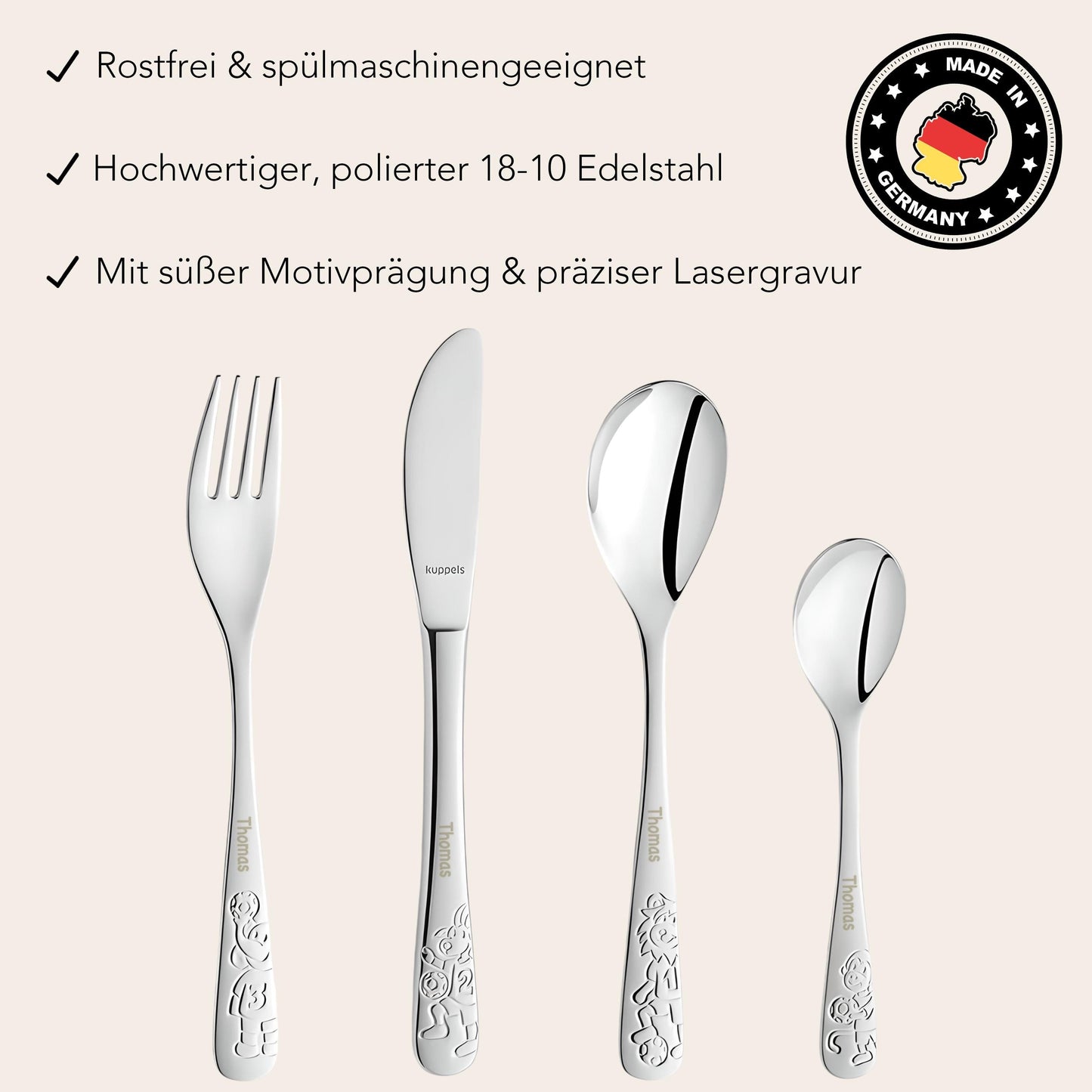 Kinderbesteck personalisiert Kinder Besteck mit Namen Set ab 3 Jahre Taufgeschenke für Jungen Geburtstagsgeschenk Kindergeschirr Fussball