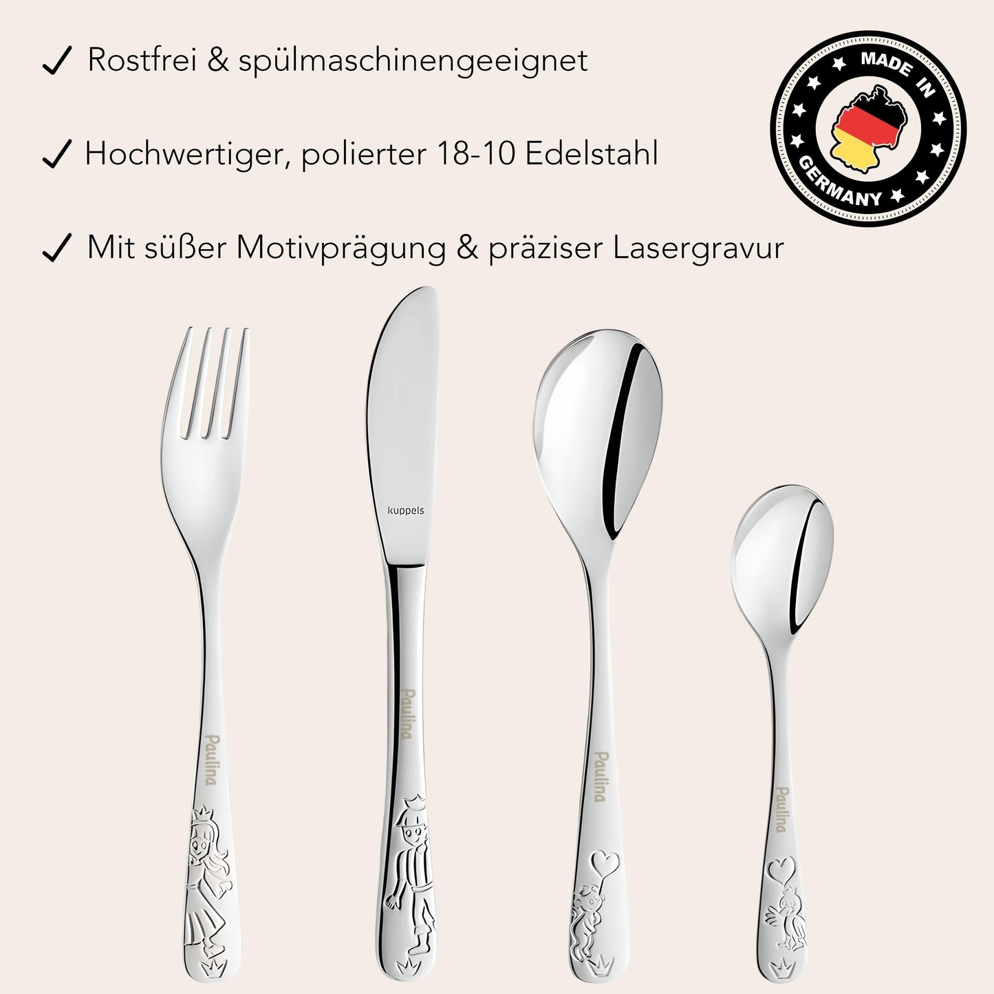 Kinderbesteck mit Gravur Kinder Besteck Set 3 Jahre personalisiert Taufgeschenke für Mädchen Geburtstagsgeschenk Kindergeschirr Prinzessin