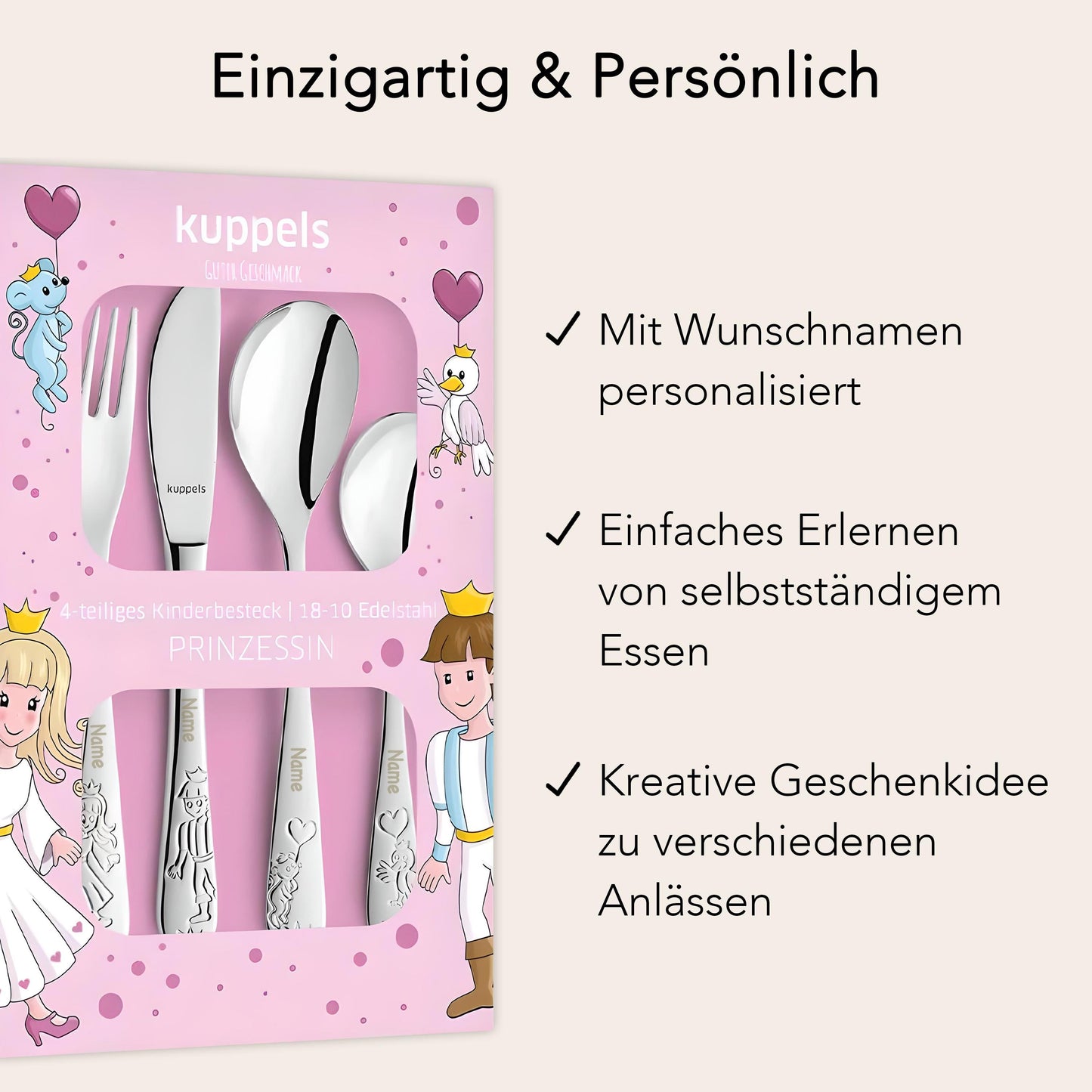 Kinderbesteck mit Gravur Kinder Besteck Set 3 Jahre personalisiert Taufgeschenke für Mädchen Geburtstagsgeschenk Kindergeschirr Prinzessin