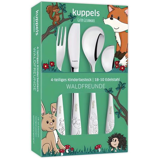 Kinderbesteck mit Gravur personalisiert Kinder Besteck Set ab 3 Jahre Taufgeschenke für Jungen Geschenk Geburtstag Kindergeschirr Waldtiere