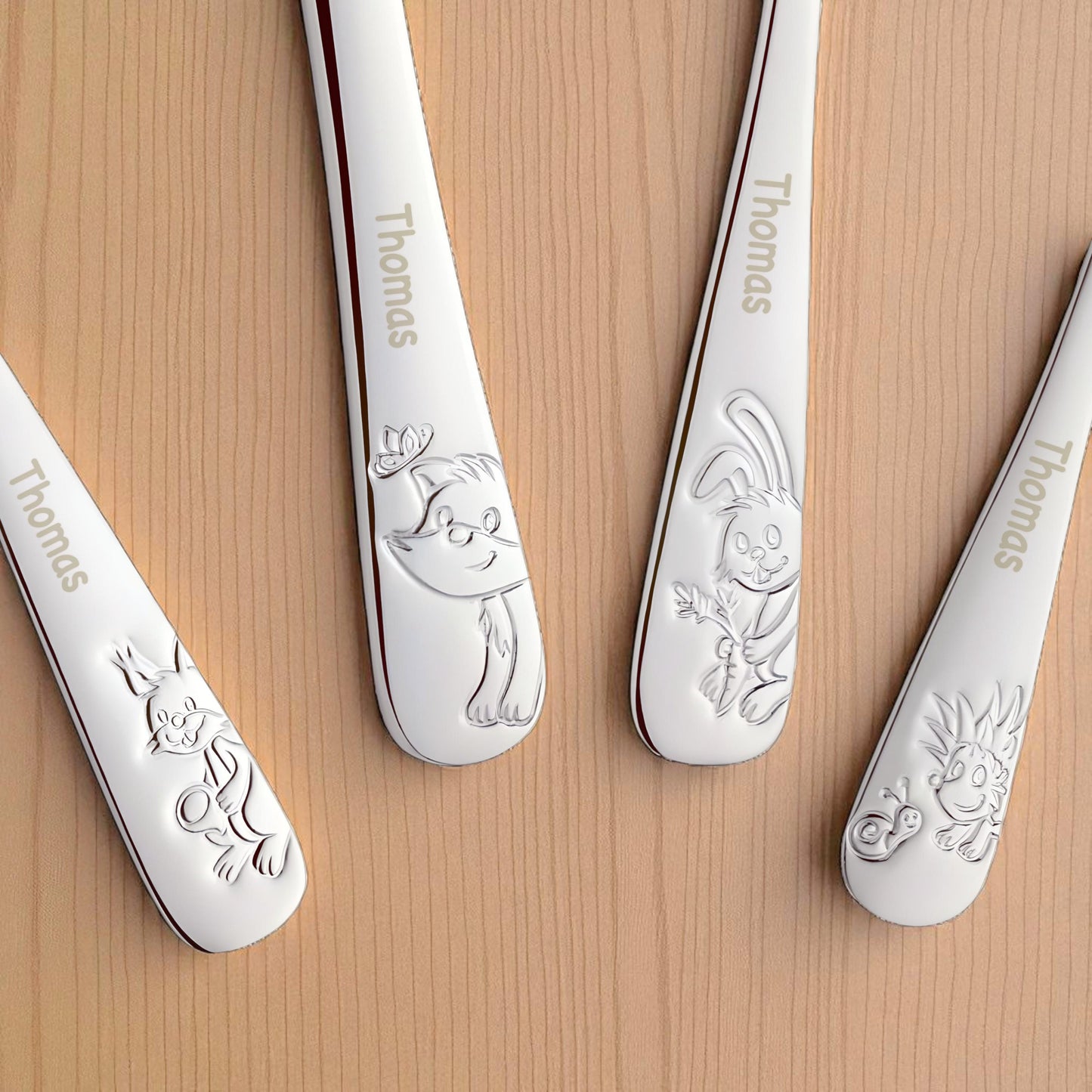 Kinderbesteck mit Gravur personalisiert Kinder Besteck Set ab 3 Jahre Taufgeschenke für Jungen Geschenk Geburtstag Kindergeschirr Waldtiere