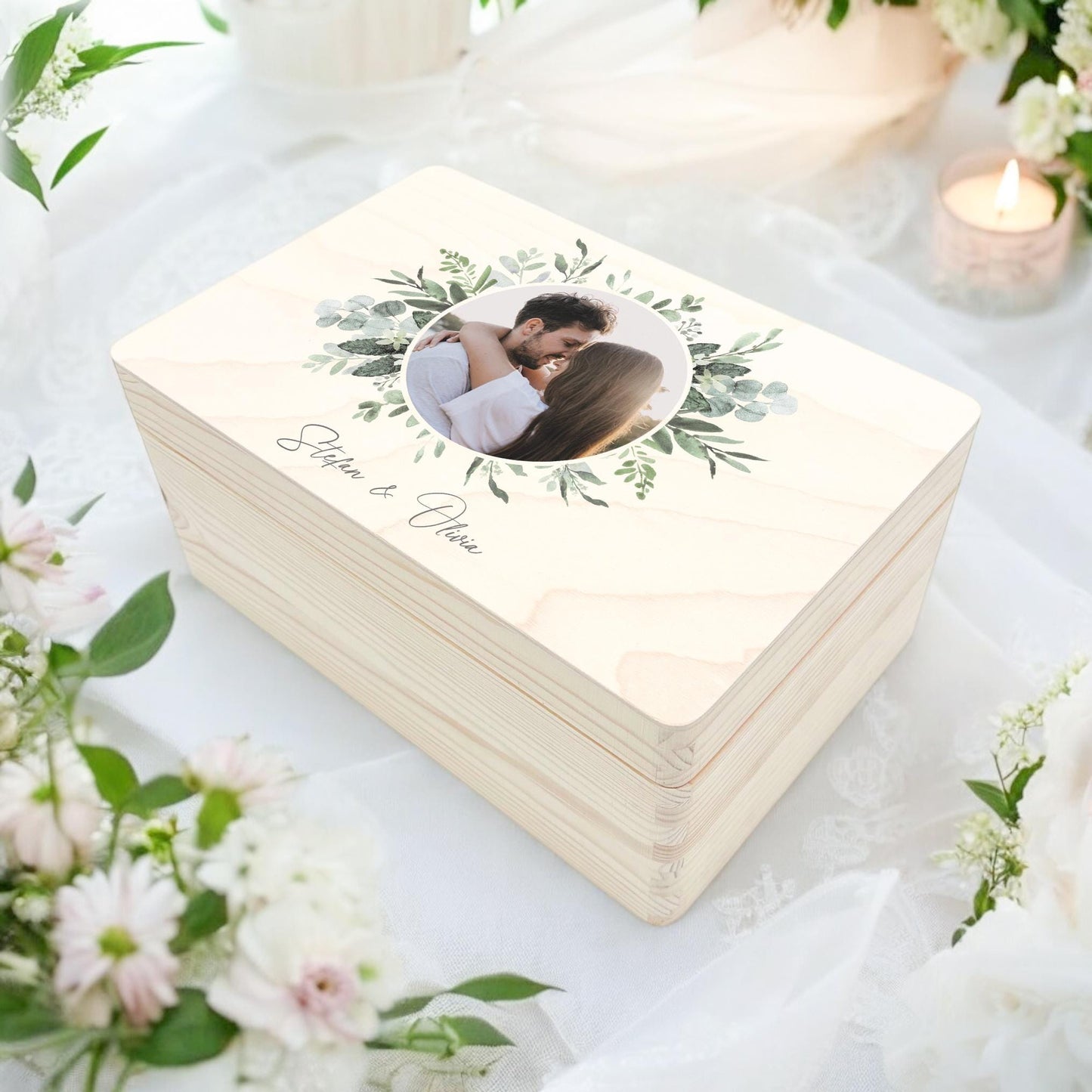 Erinnerungskiste Hochzeit personalisiertes Hochzeitsgeschenk für Brautpaar Fotogeschenk Holzkiste Geschenkkiste Geschenkbox 30x20x13 cm
