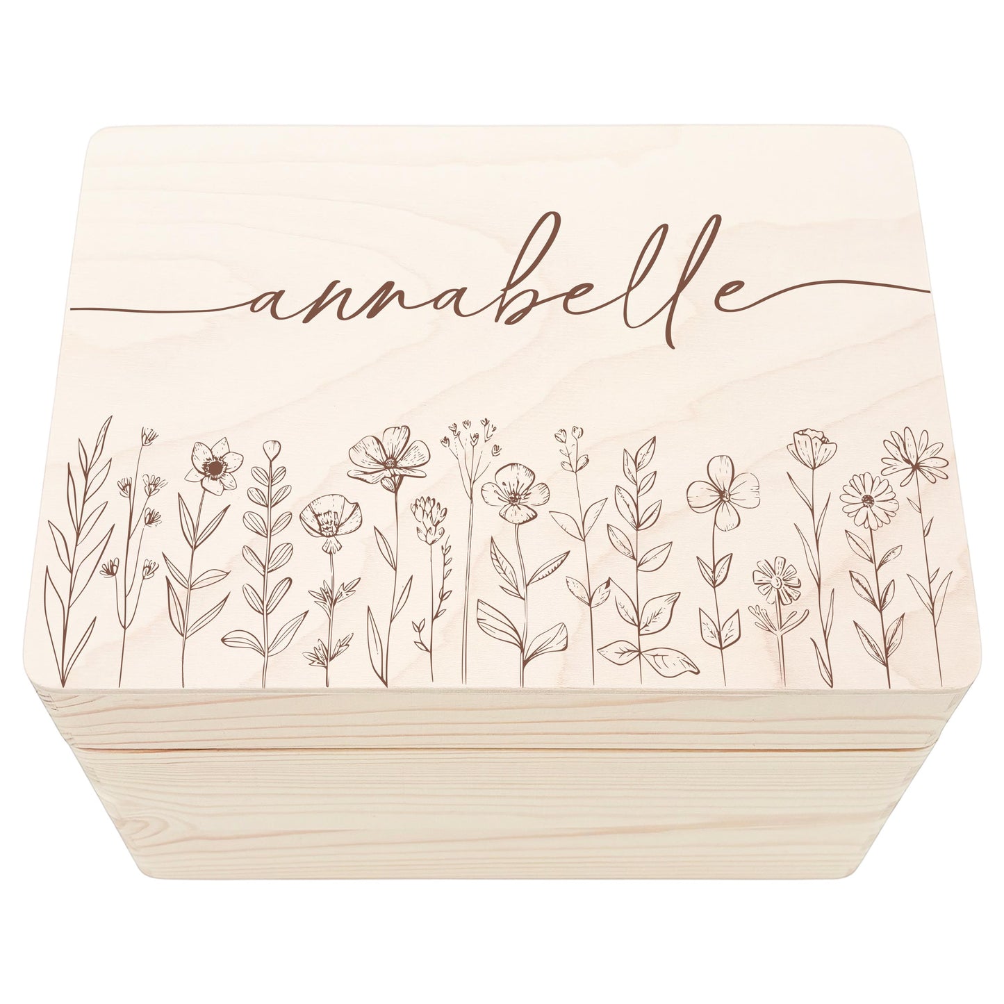 Erinnerungskiste Baby Mädchen Holzkiste personalisierte Erinnerungsbox Wildblumen Geschenk zur Geburt Geburtsgeschenk 30x20x13 cm