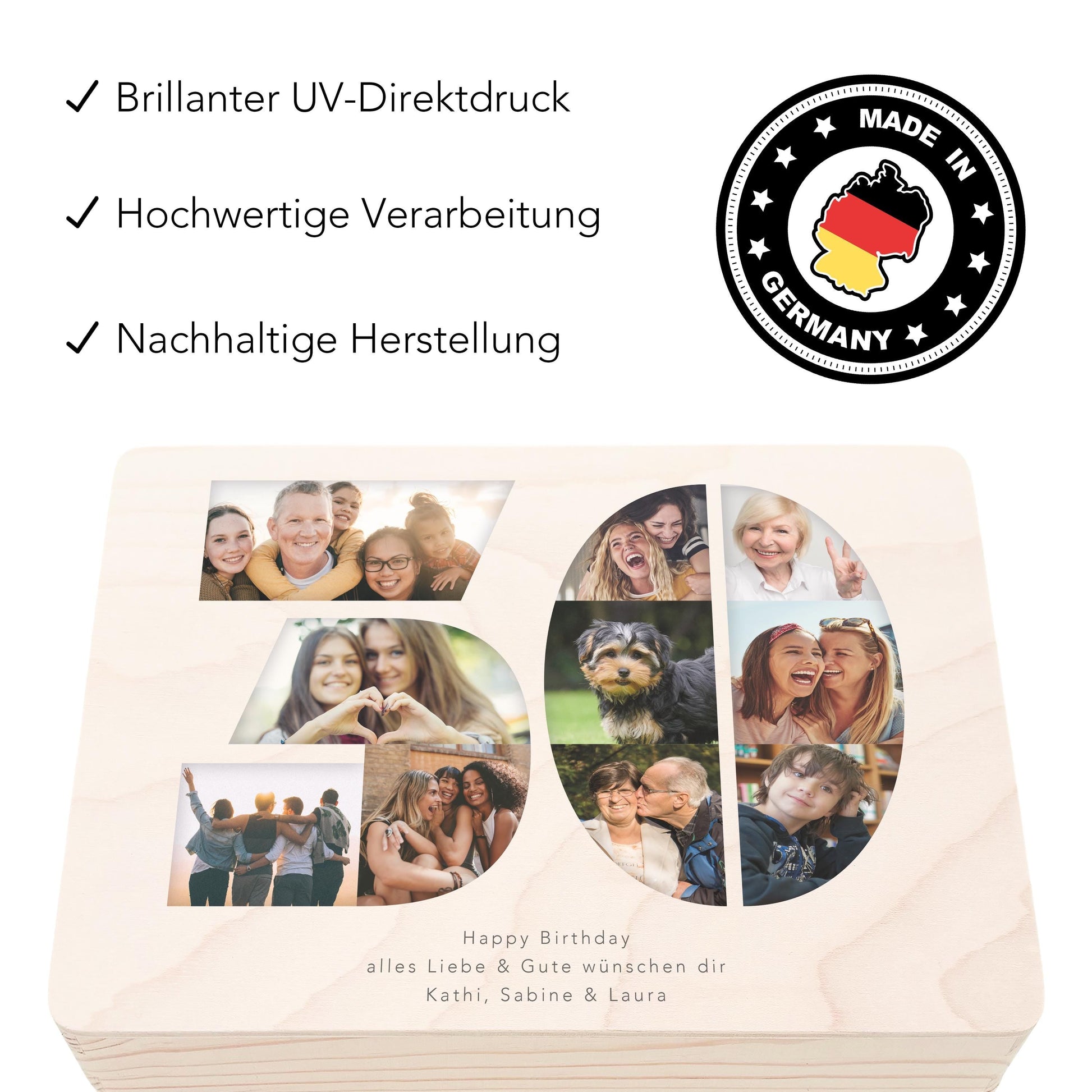 Holzkiste personalisiert 30. Geburtstag Geschenk Holzbox mit Fotocollage Geschenkbox mit Deckel Fotogeschenk Geburtstagsgeschenk 30x20x13 cm