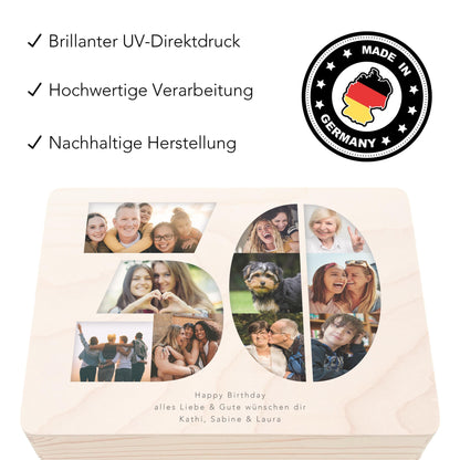 Holzkiste personalisiert 30. Geburtstag Geschenk Holzbox mit Fotocollage Geschenkbox mit Deckel Fotogeschenk Geburtstagsgeschenk 30x20x13 cm