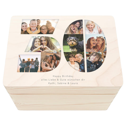 Holzkiste personalisiert 30. Geburtstag Geschenk Holzbox mit Fotocollage Geschenkbox mit Deckel Fotogeschenk Geburtstagsgeschenk 30x20x13 cm
