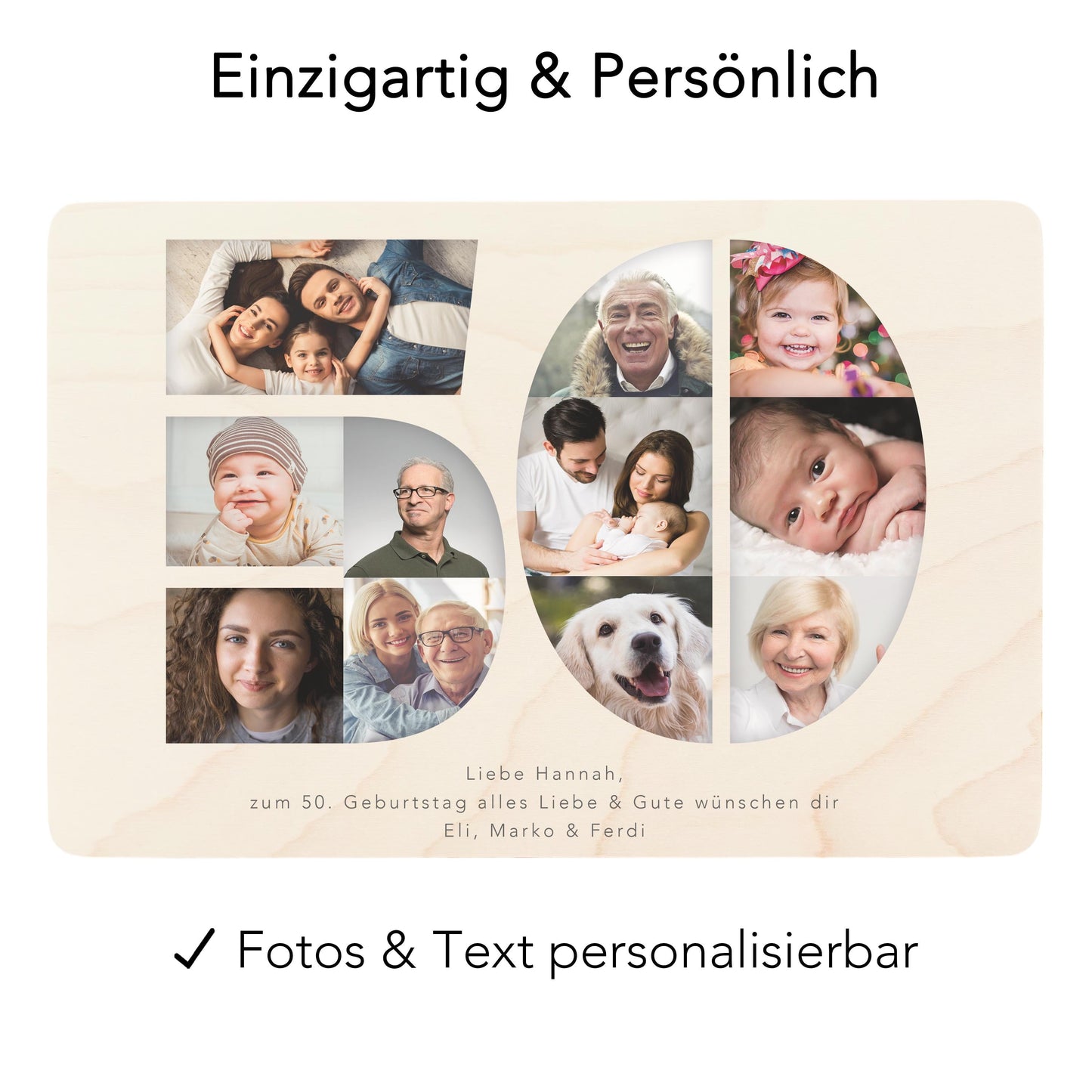 Holzkiste personalisiert 50. Geburtstag Geschenk Holzbox mit Fotocollage Geschenkbox mit Deckel Fotogeschenk Geburtstagsgeschenk 30x20x13 cm