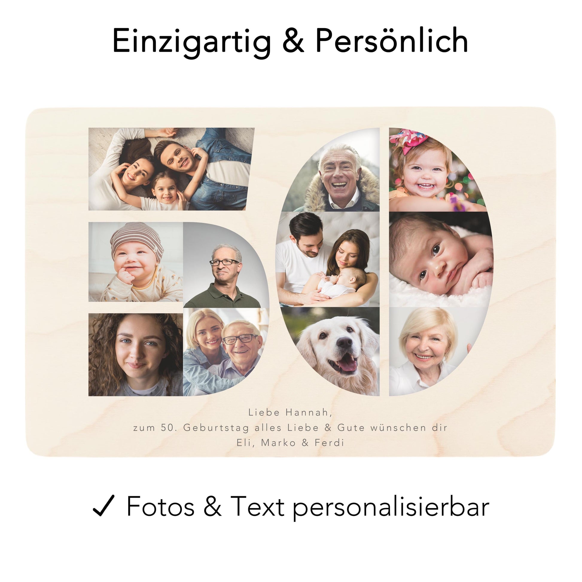 Holzkiste personalisiert 50. Geburtstag Geschenk Holzbox mit Fotocollage Geschenkbox mit Deckel Fotogeschenk Geburtstagsgeschenk 30x20x13 cm