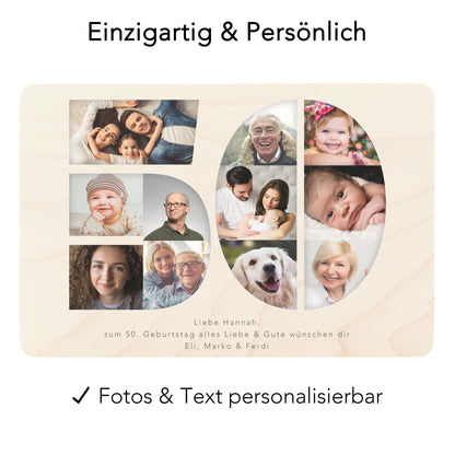 Holzkiste personalisiert 50. Geburtstag Geschenk Holzbox mit Fotocollage Geschenkbox mit Deckel Fotogeschenk Geburtstagsgeschenk 30x20x13 cm