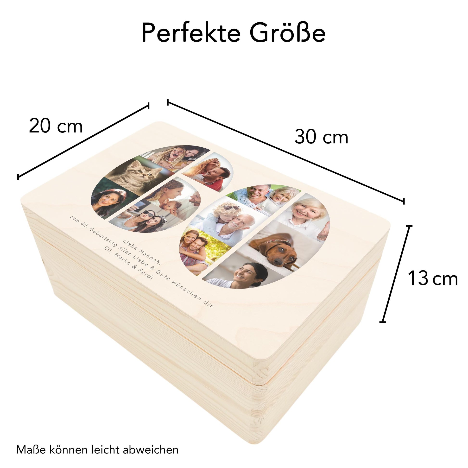 Holzkiste personalisiert 60. Geburtstag Geschenk Holzbox mit Fotocollage Geschenkbox mit Deckel Fotogeschenk Geburtstagsgeschenk 30x20x13 cm