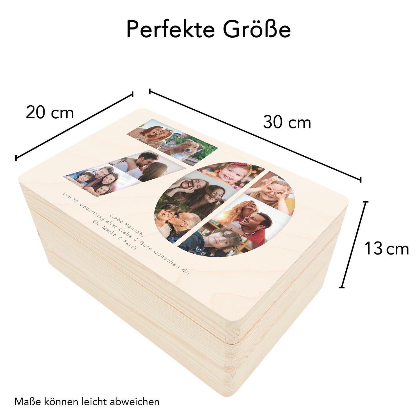 Holzkiste personalisiert 70. Geburtstag Geschenk Holzbox mit Fotocollage Geschenkbox mit Deckel Fotogeschenk Geburtstagsgeschenk 30x20x13 cm