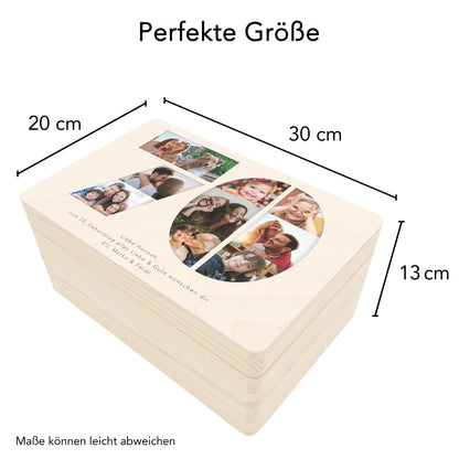 Holzkiste personalisiert 70. Geburtstag Geschenk Holzbox mit Fotocollage Geschenkbox mit Deckel Fotogeschenk Geburtstagsgeschenk 30x20x13 cm