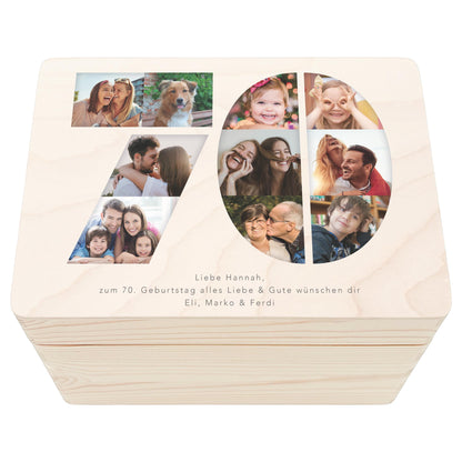 Holzkiste personalisiert 70. Geburtstag Geschenk Holzbox mit Fotocollage Geschenkbox mit Deckel Fotogeschenk Geburtstagsgeschenk 30x20x13 cm