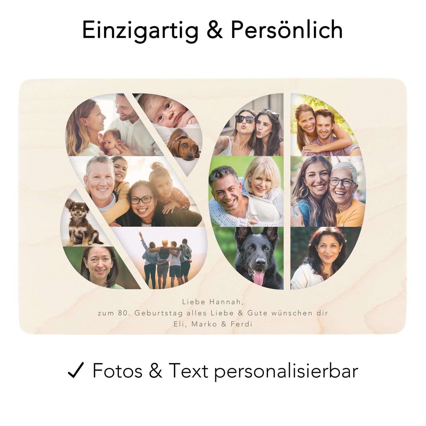 Holzkiste personalisiert 80. Geburtstag Geschenk Holzbox mit Fotocollage Geschenkbox mit Deckel Fotogeschenk Geburtstagsgeschenk 30x20x13 cm
