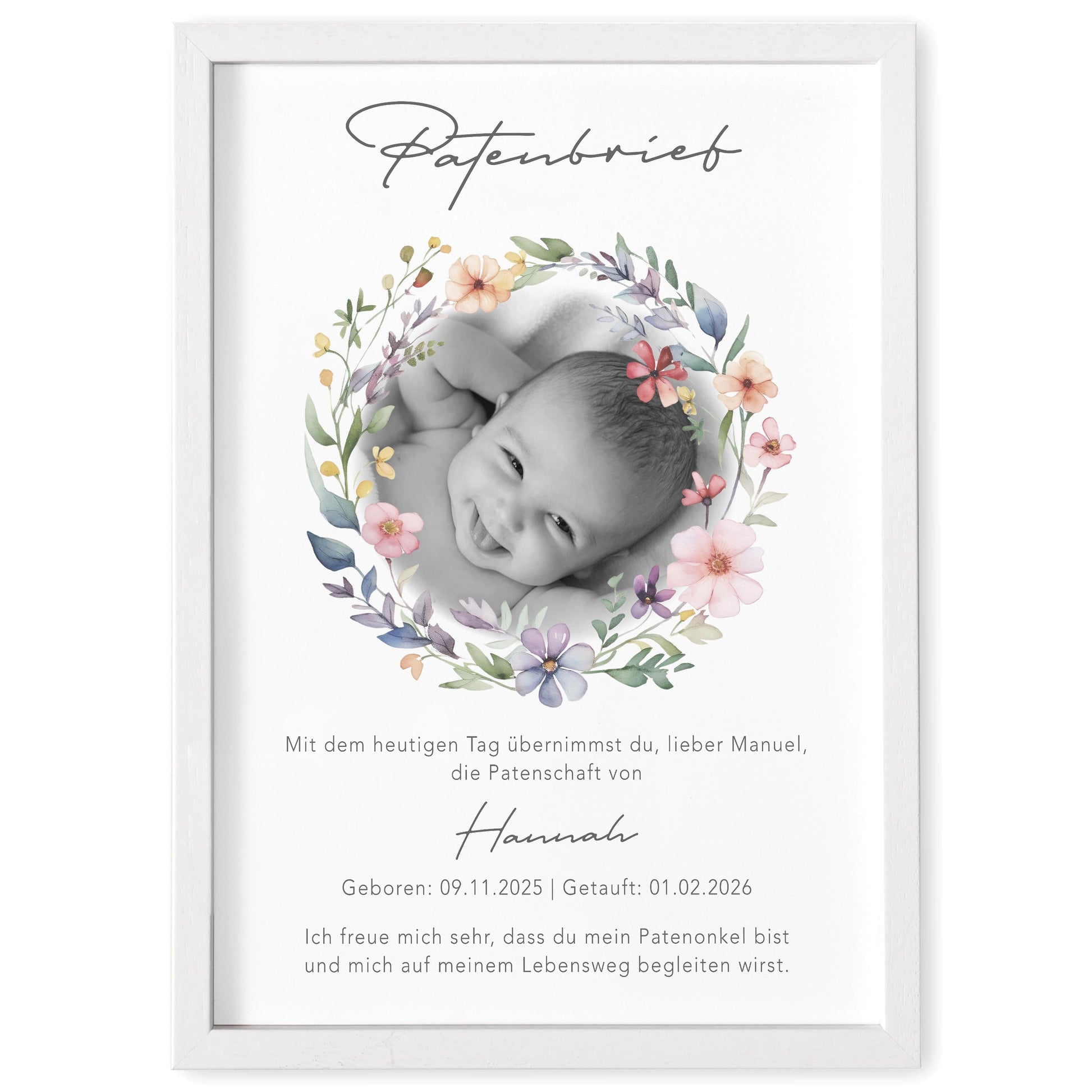 Taufgeschenk Patentante personalisierter Patenbrief Taufe Patenurkunde mit Foto Taufpate Paten Urkunde Taufe Geschenk (mit oder ohne Rahmen)