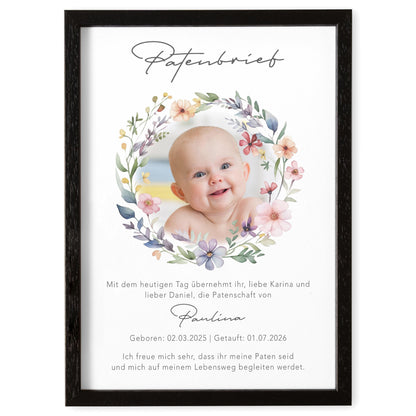 Taufgeschenk Patentante personalisierter Patenbrief Taufe Patenurkunde mit Foto Taufpate Paten Urkunde Taufe Geschenk (mit oder ohne Rahmen)