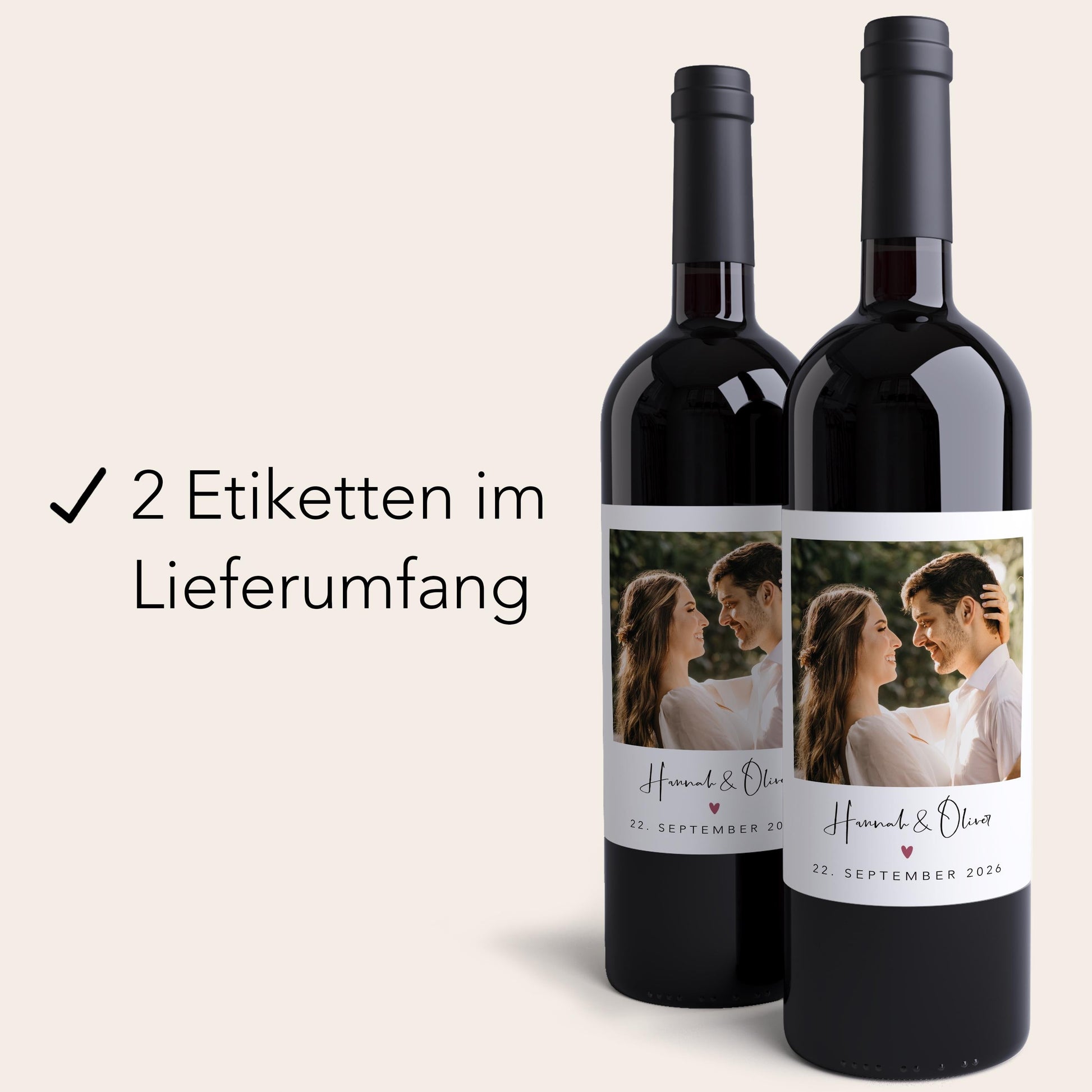 Flaschenetiketten Hochzeit personalisierte mit Foto Weinetiketten selbst gestalten Hochzeitsgeschenk Wein Geschenk 2 Stück | 10x12 cm