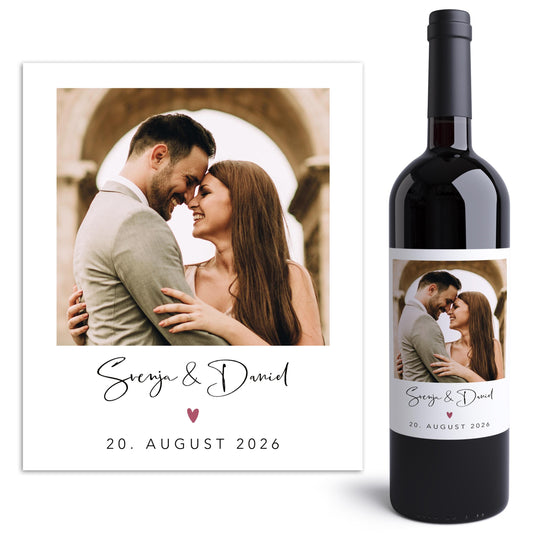 Flaschenetiketten Hochzeit personalisierte mit Foto Weinetiketten selbst gestalten Hochzeitsgeschenk Wein Geschenk 2 Stück | 10x12 cm