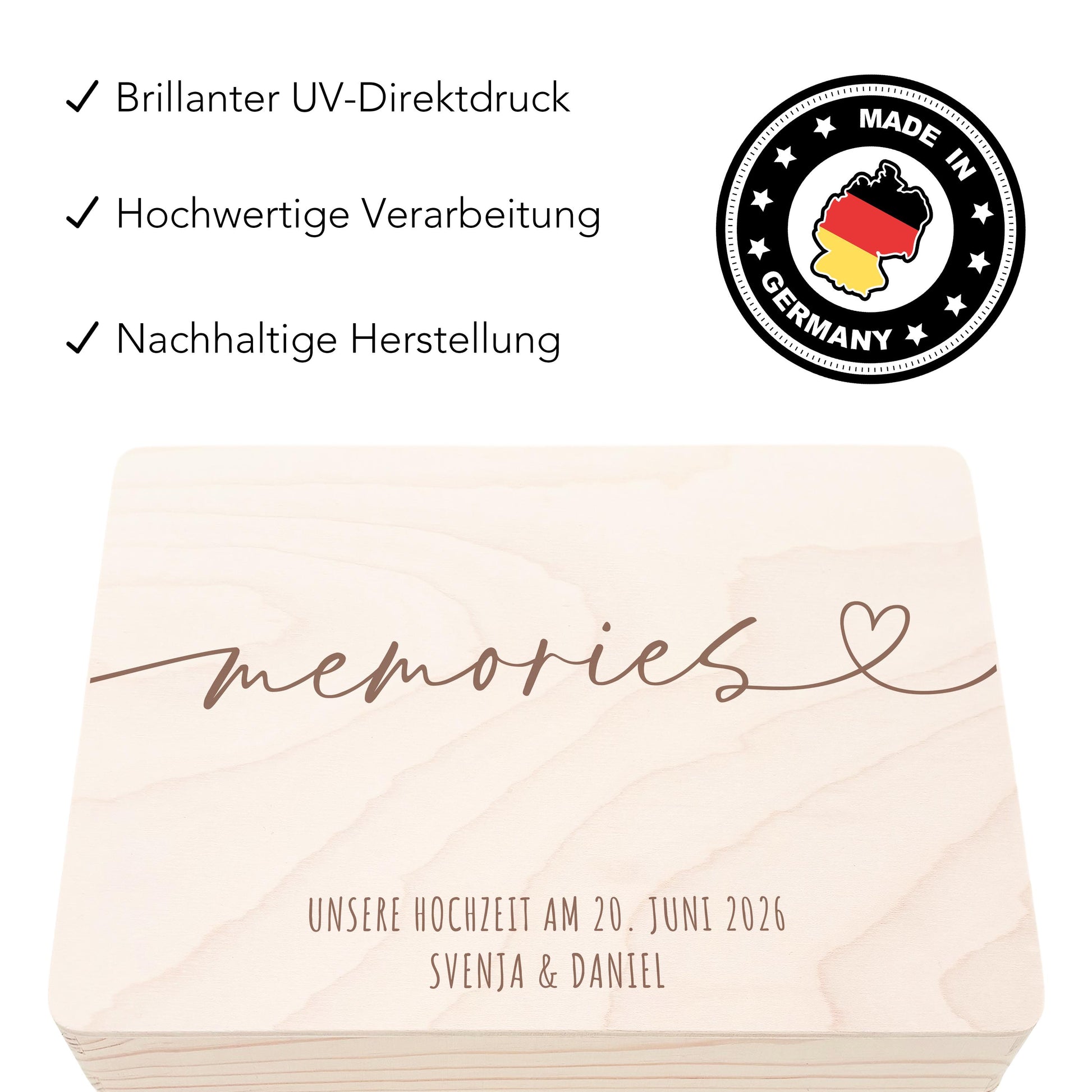 Erinnerungskiste Hochzeit personalisiertes Hochzeitsgeschenk für Brautpaar Holzkiste Erinnerungsbox Geschenkkiste Geschenkbox 30x20x13 cm