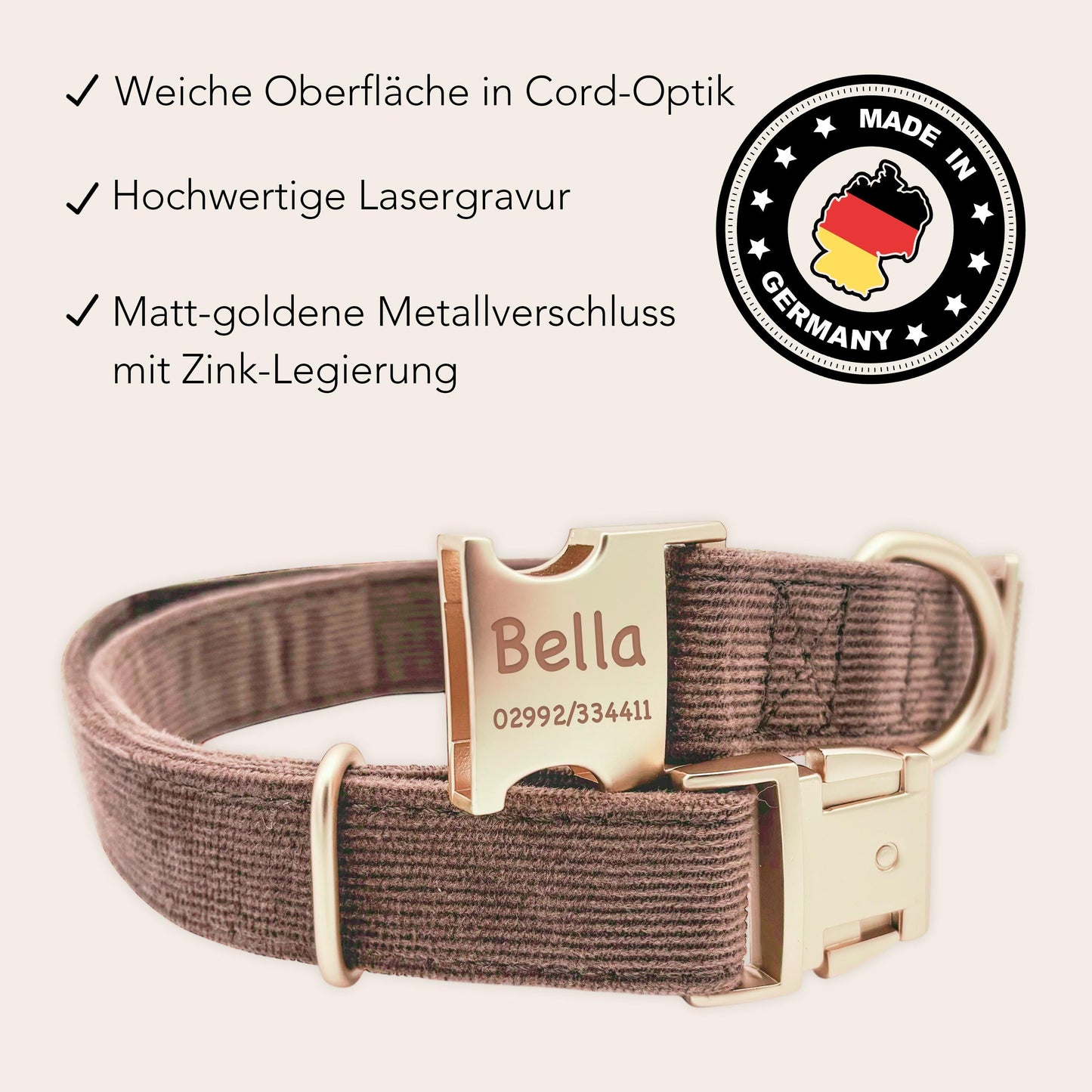 Hundehalsband personalisiert mit Namen Hundemarke Halsband Hund Geschenk mit Gravur Braun