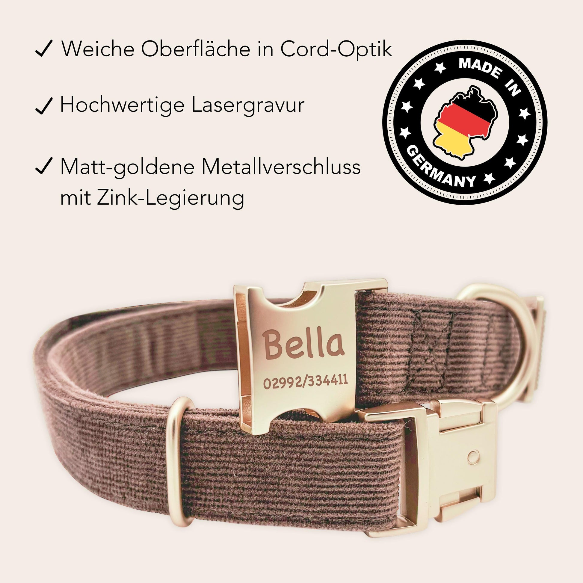 Hundehalsband personalisiert mit Namen Hundemarke Halsband Hund Geschenk mit Gravur Braun