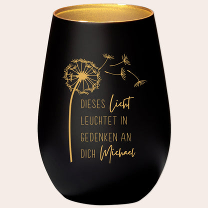 Trauerlicht Trauerkerze personalisiert Windlicht mit Gravur aus Glas Trauer Geschenk Trauergeschenk Verstorbene Erinnerung (Schwarz)