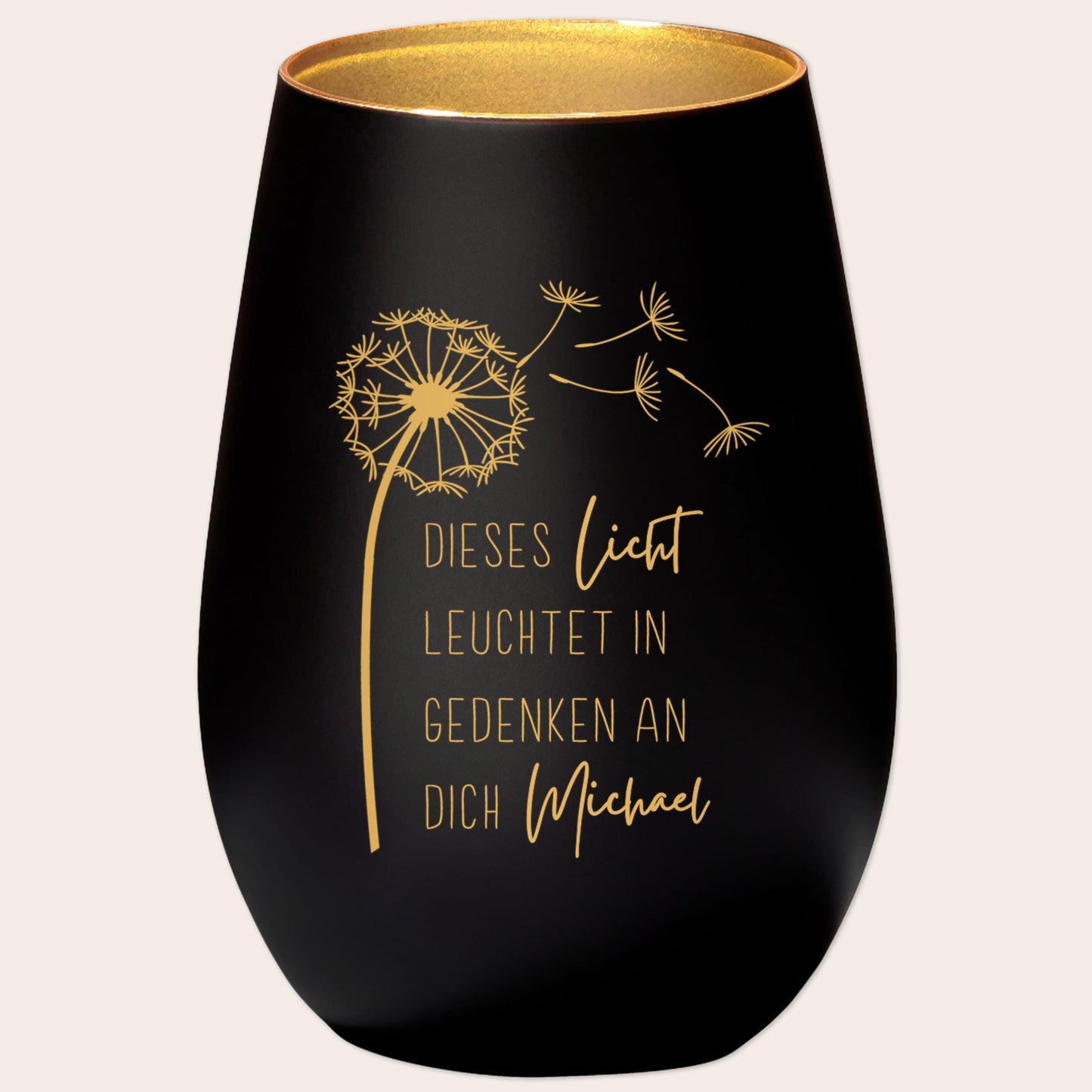 Trauerlicht Trauerkerze personalisiert Windlicht mit Gravur aus Glas Trauer Geschenk Trauergeschenk Verstorbene Erinnerung (Schwarz)