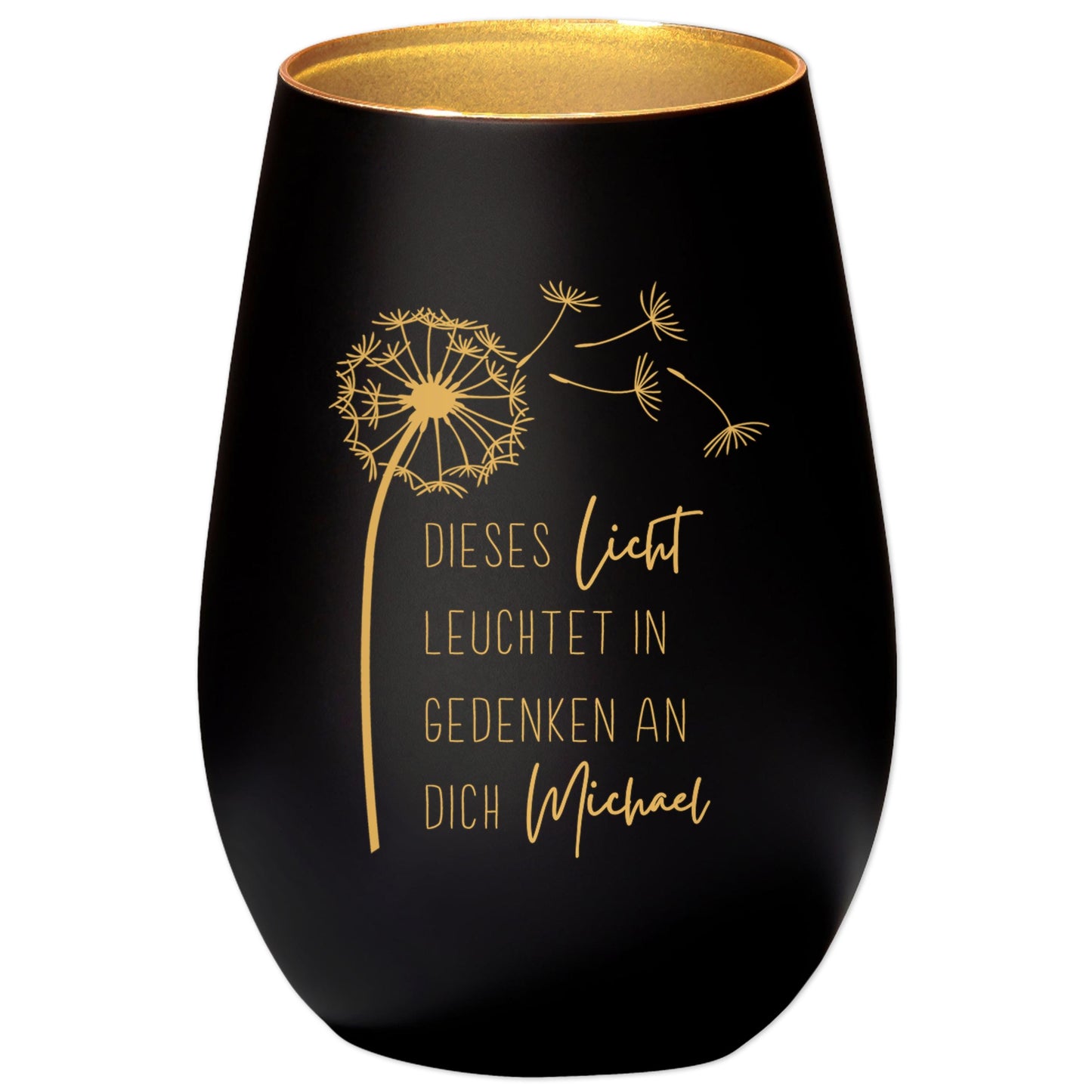 Trauerlicht Trauerkerze personalisiert Windlicht mit Gravur aus Glas Trauer Geschenk Trauergeschenk Verstorbene Erinnerung (Schwarz)