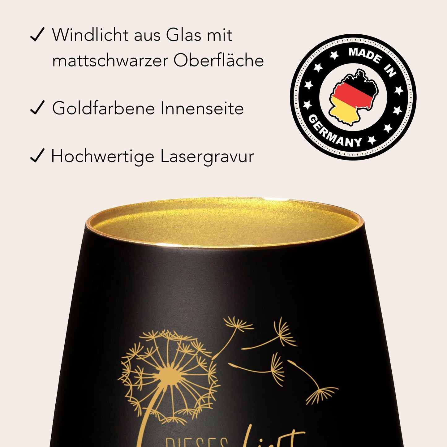 Trauerlicht Trauerkerze personalisiert Windlicht mit Gravur aus Glas Trauer Geschenk Trauergeschenk Verstorbene Erinnerung (Schwarz)