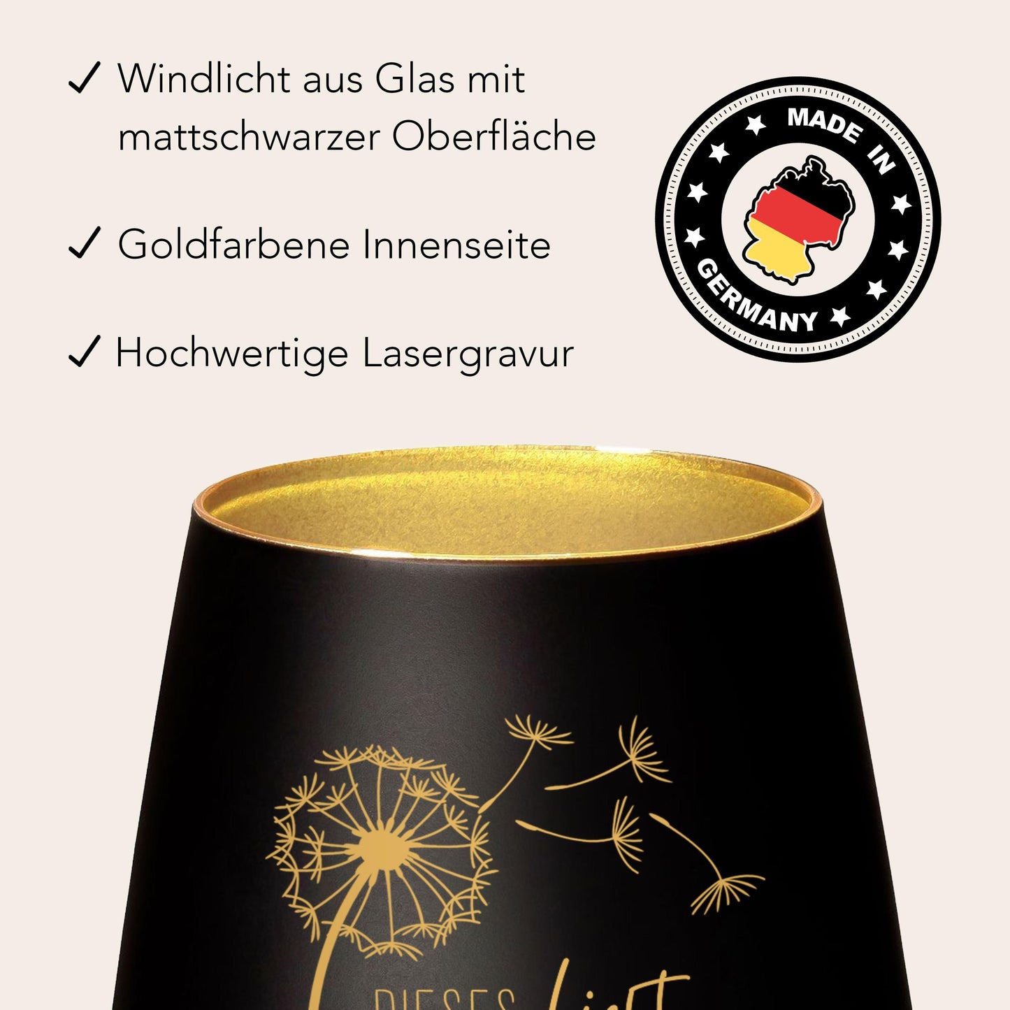 Trauerlicht Trauerkerze personalisiert Windlicht mit Gravur aus Glas Trauer Geschenk Trauergeschenk Verstorbene Erinnerung (Schwarz)